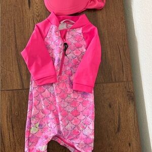 Pink Mermaid Scales Baby Swimsuit with Cap